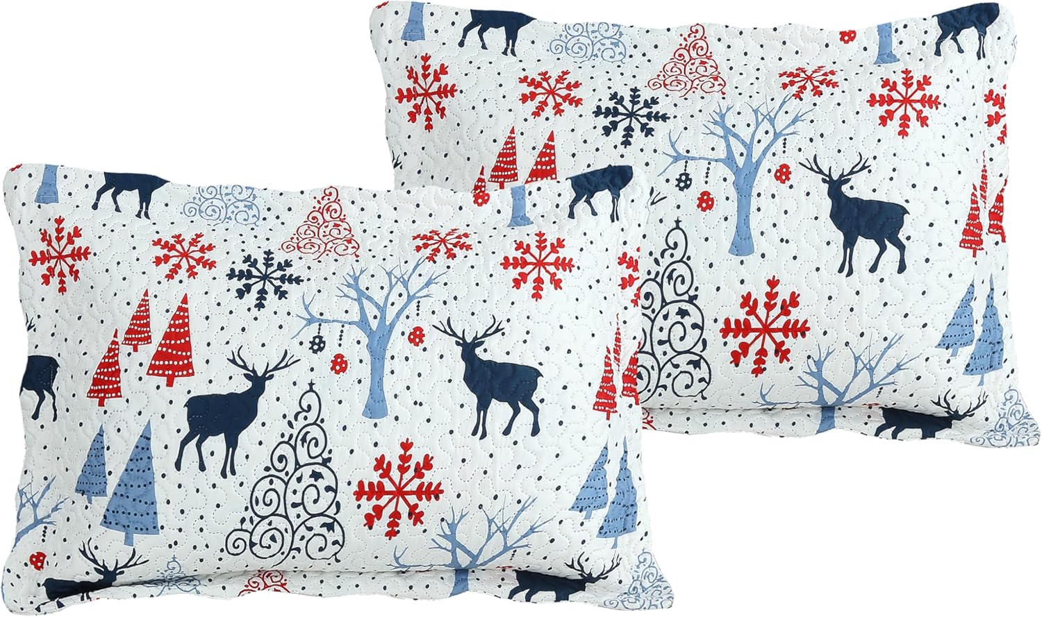 Decorkart Rich Printed Embossed Pinsonic Coverlet Bedspread Ultra Soft 3 Piece Summer Christmas Quilt Set with 2 Quilted Shams, Xmas Reindeer and Tree Pattern