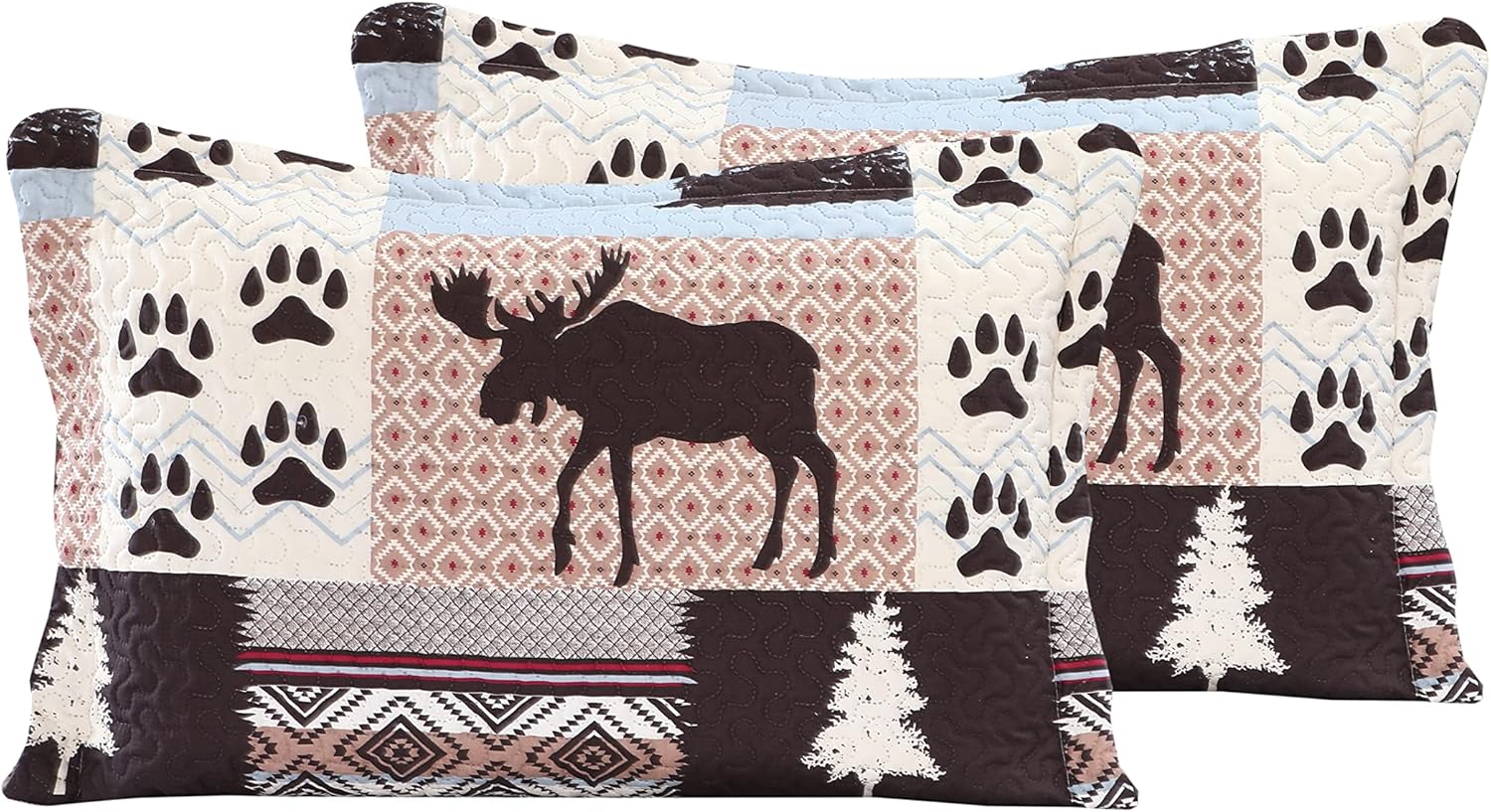 Decorkart Rich Printed Embossed Pinsonic Coverlet Bedspread Ultra Soft 3 Piece Summer Quilt Set with 2 Quilted Shams, Cabin Moose Bear Pattern