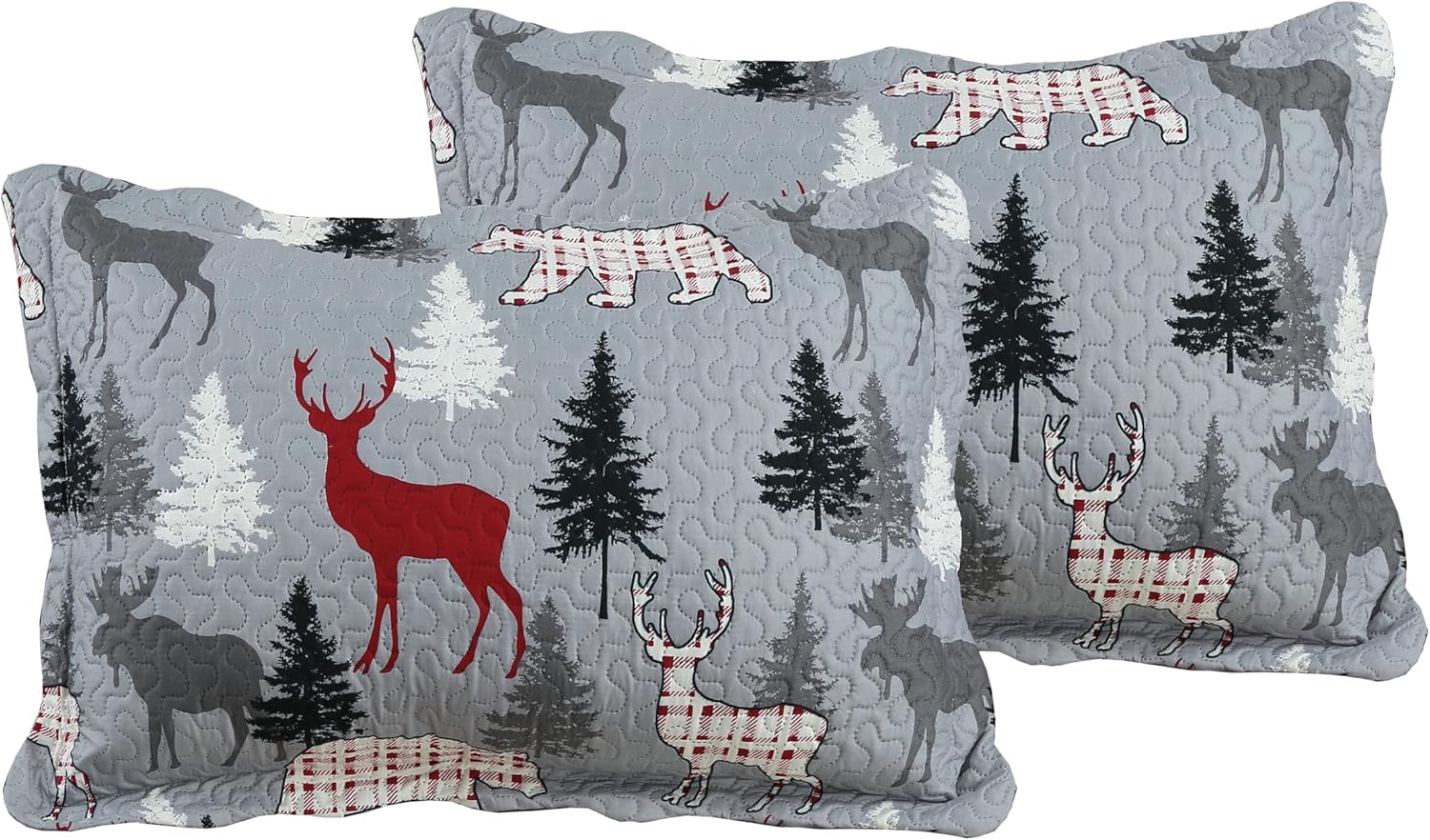Decorkart Rich Printed Embossed Pinsonic Coverlet Bedspread Ultra Soft Home Bedding 3 Piece Summer Christmas Quilt Set with 2 Quilted Shams, Cabin Reindeer Moose Bear Pattern