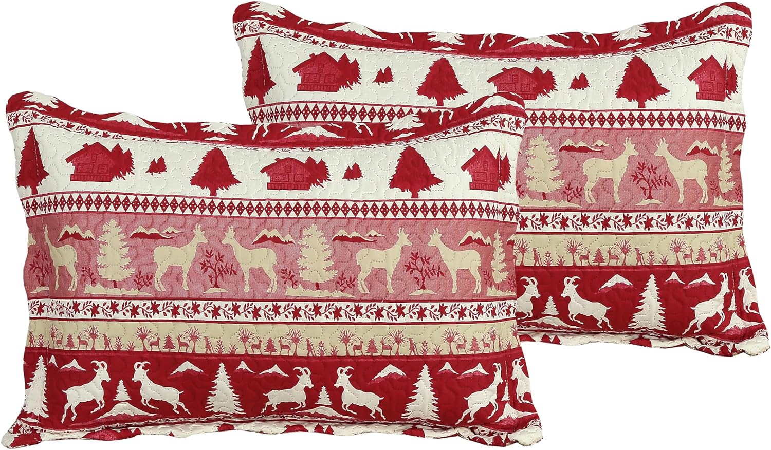 Decorkart Rich Printed Embossed Pinsonic Coverlet Bedspread Ultra Soft Home Bedding 3 Piece Summer Christmas Quilt Set with 2 Quilted Shams, Cabin Red Goat Pattern