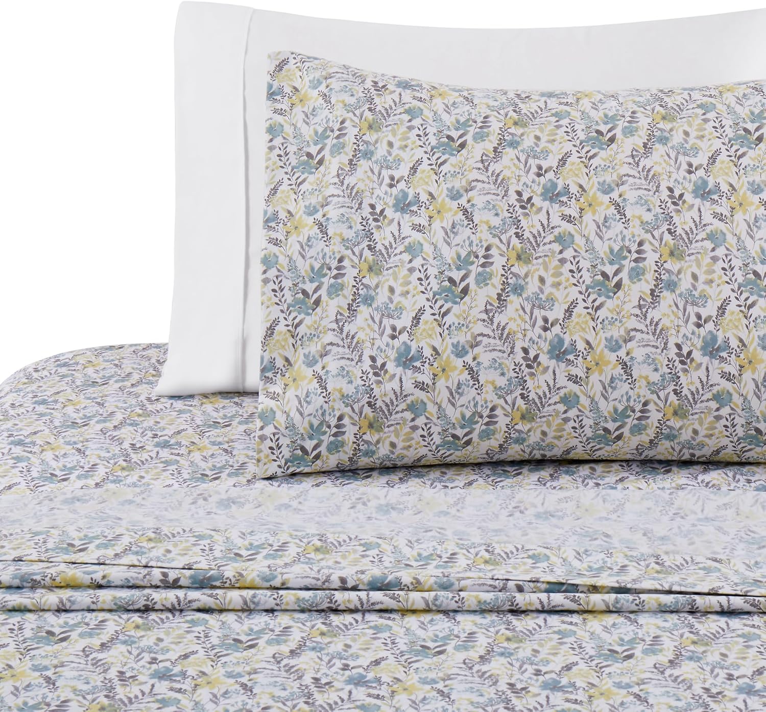 Decorkart Ultra Soft Silky Deep Pocket Rich Printed Bedding Rayon from Bamboo All Season 6 Pieces Sheet Set with 4 Pillowcases, Teal Yellow Floral Pattern