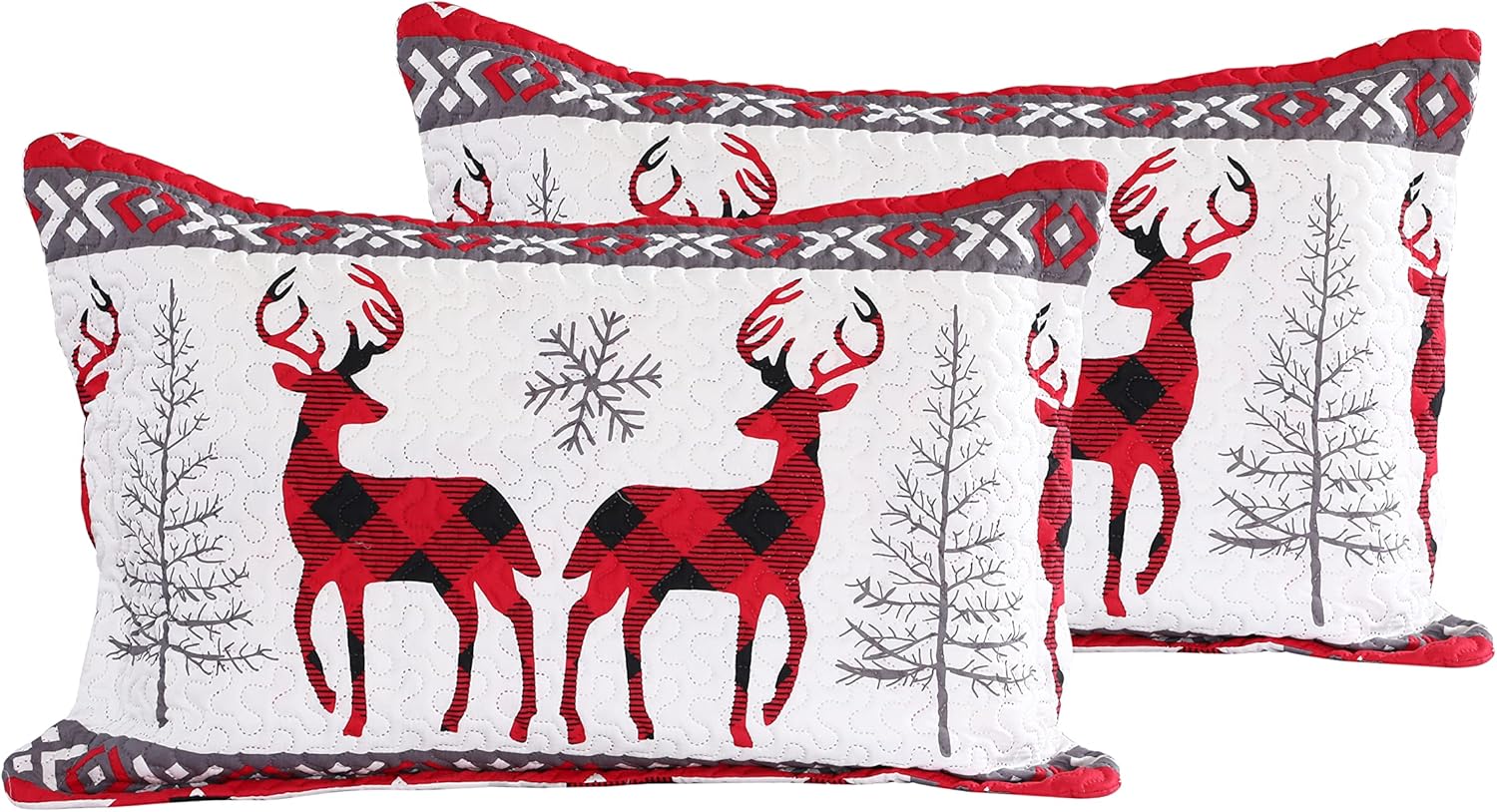 Decorkart Rich Printed Embossed Pinsonic Coverlet Bedspread Ultra Soft 3 Piece Summer Christmas Quilt Set with 2 Quilted Shams, Xmas Snowflake and Deer Pattern