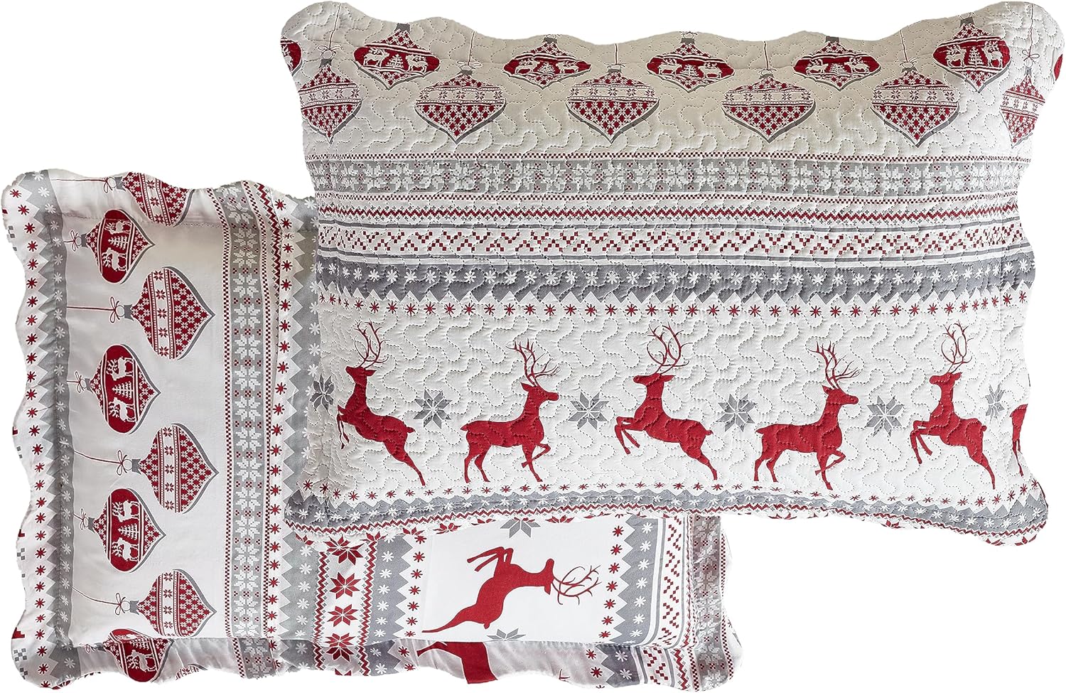 Decorkart Rich Printed Embossed Pinsonic Coverlet Bedspread Ultra Soft 3 Piece Summer Christmas Quilt Set with 2 Quilted Shams, Xmas Deer Pattern