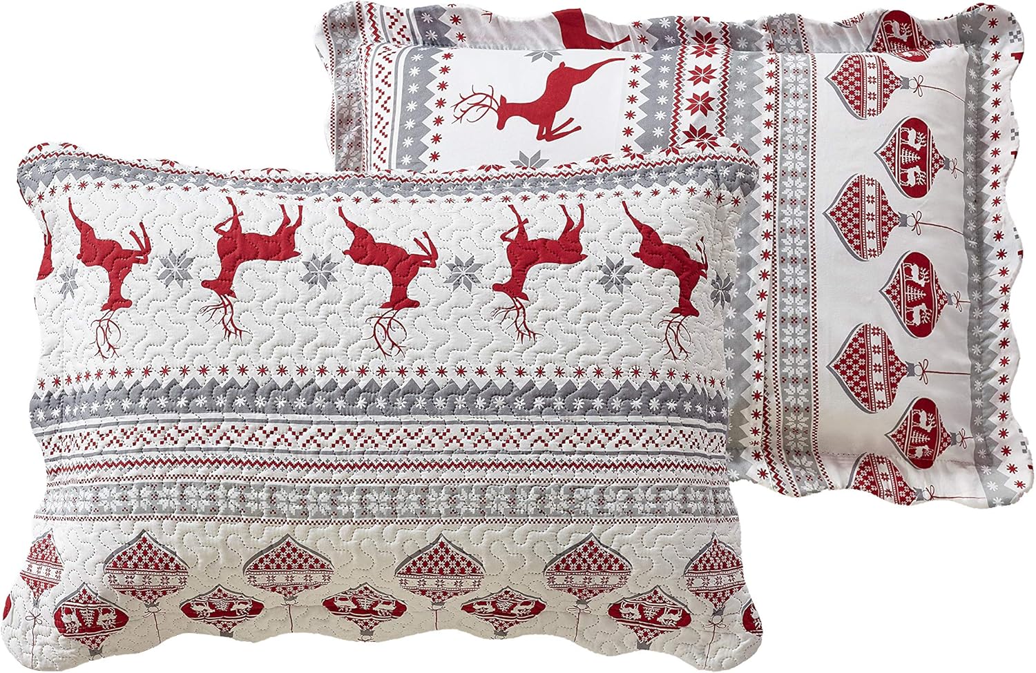 Decorkart Rich Printed Embossed Pinsonic Coverlet Bedspread Ultra Soft 3 Piece Summer Quilt Set with 2 Quilted Shams, Christmas Deer Pattern Taupe Grey Color