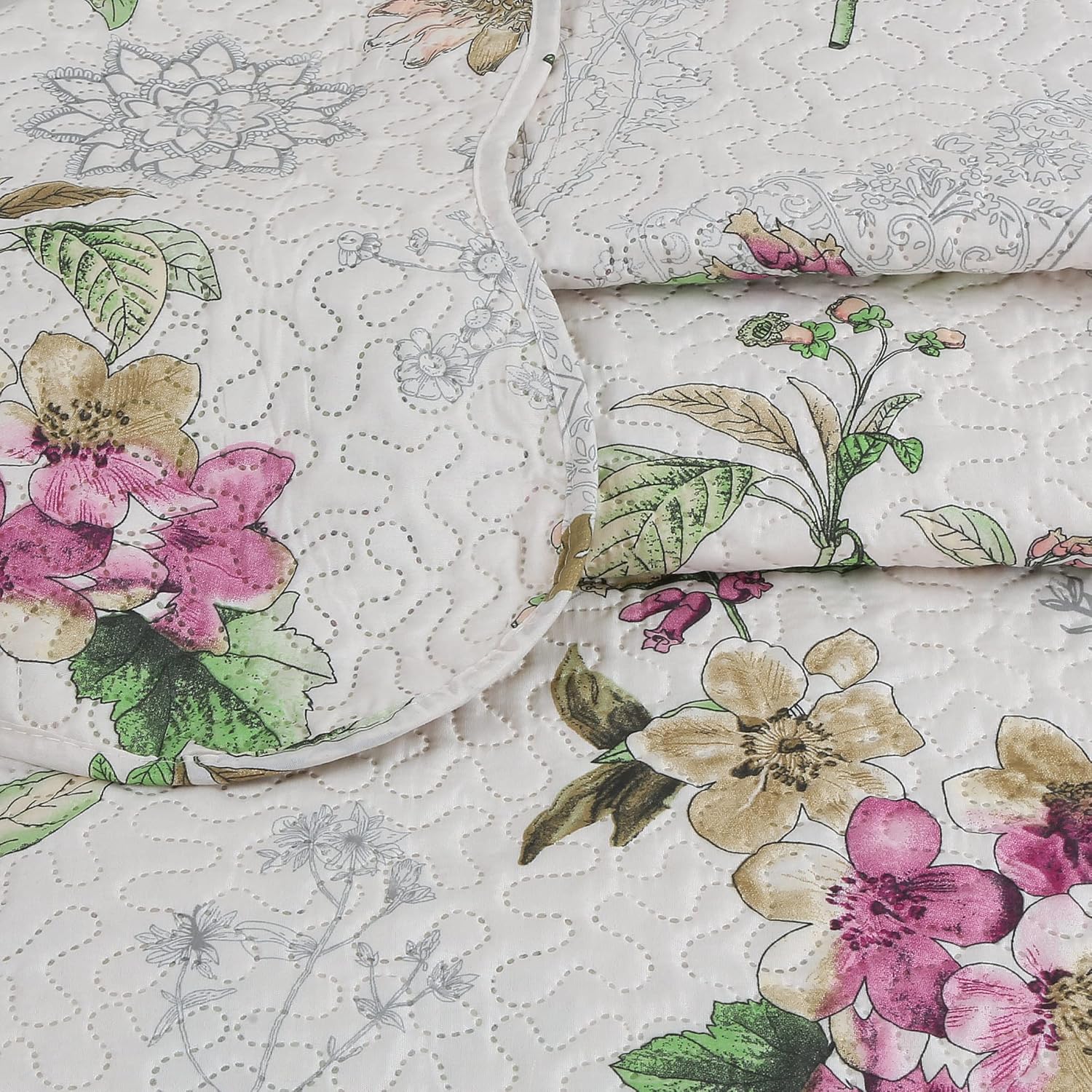 Decorkart Rich Printed Embossed Pinsonic Coverlet Bedspread Ultra Soft 3 Piece Summer Quilt Set with 2 Quilted Shams, Purple Violet Floral Mandala Pattern