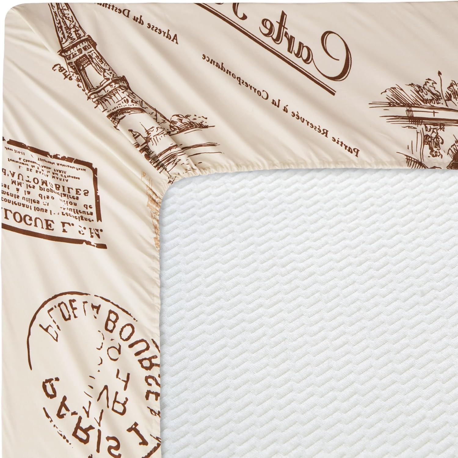 Decorkart Ultra Soft Silky Deep Pocket Rich Printed Bedding Rayon from Bamboo All Season 6 Pieces Sheet Set with 4 Pillowcases, Eiffel Tower Ivory Pattern