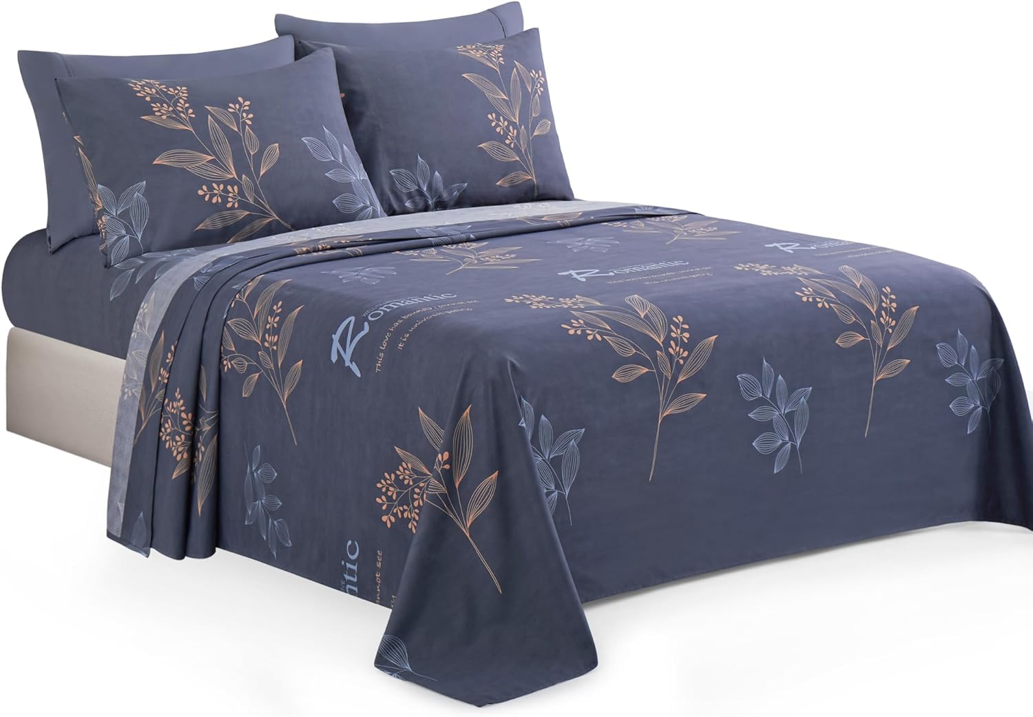 Decorkart Ultra Soft Silky Deep Pocket Rich Printed Bedding Rayon from Bamboo All Season 6 Pieces Sheet Set with 4 Pillowcases, Romantic Floral Pattern