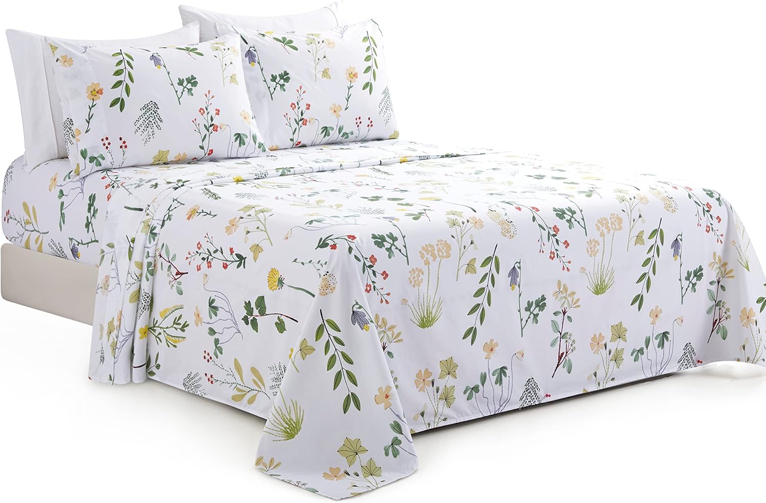 Decorkart Soft Silky Deep Pocket Rich Printed Bedding Rayon from Bamboo All Season 6 Pieces Sheet Set with 4 Pillowcases, Colorful Floral Forest Pattern