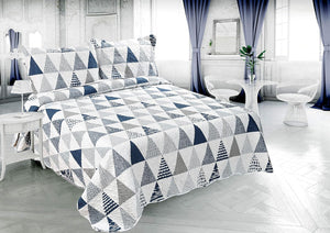 Decorkart Rich Printed Embossed Pinsonic Coverlet Bedspread Ultra Soft 3 Piece Summer Quilt Set with 2 Quilted Shams, Modern Geometric Triangle Pattern