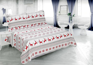 Decorkart Rich Printed Embossed Pinsonic Coverlet Bedspread Ultra Soft 3 Piece Summer Christmas Quilt Set with 2 Quilted Shams, Xmas Deer Pattern