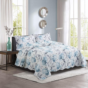 Decorkart Rich Printed Embossed Pinsonic Coverlet Bedspread Ultra Soft Home Bedding 3 Piece Summer Quilt Set with 2 Embossed Shams, Blue Floral Pattern