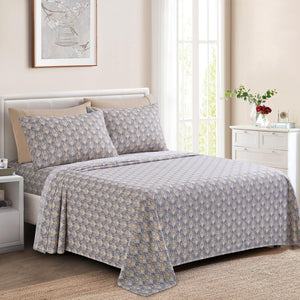 Decorkart Ultra Soft Silky Deep Pocket Rich Printed Bedding Rayon from Bamboo All Season 6 Pieces Sheet Set with 4 Pillowcases, Taupe Grey Floral Pattern