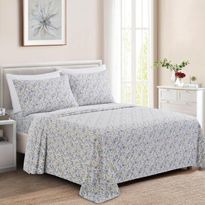 Decorkart Ultra Soft Silky Deep Pocket Rich Printed Bedding Rayon from Bamboo All Season 6 Pieces Sheet Set with 4 Pillowcases, Teal Yellow Floral Pattern