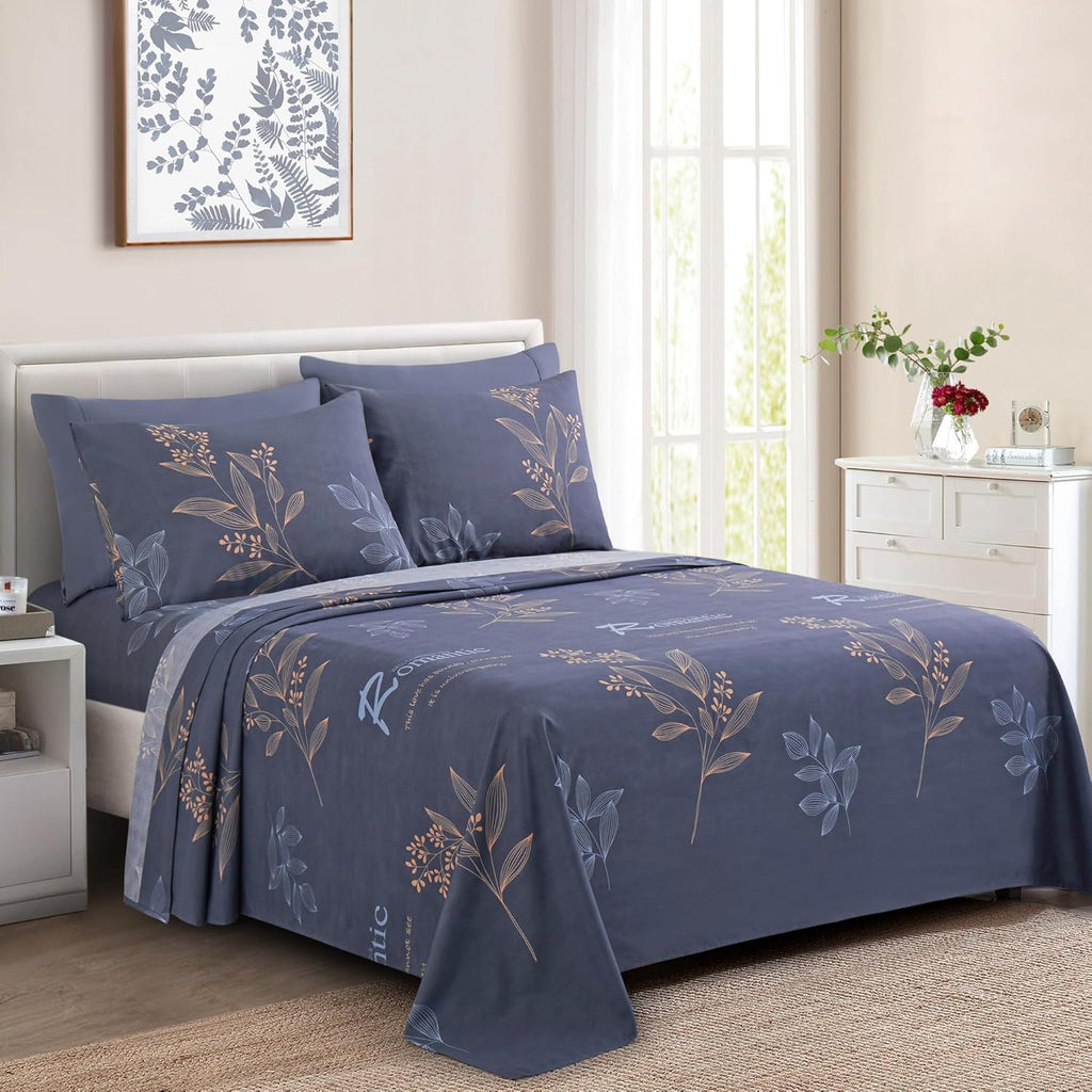 Decorkart Ultra Soft Silky Deep Pocket Rich Printed Bedding Rayon from Bamboo All Season 6 Pieces Sheet Set with 4 Pillowcases, Romantic Floral Pattern