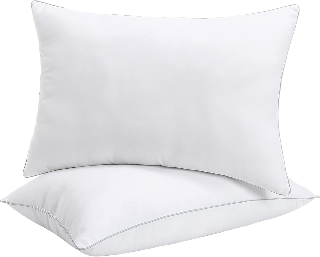 Oreiller Breathable Sleeping Medium Firm Silver Piping Bed Pillow for Side and Back Sleepers, Hotel Collection Pillows