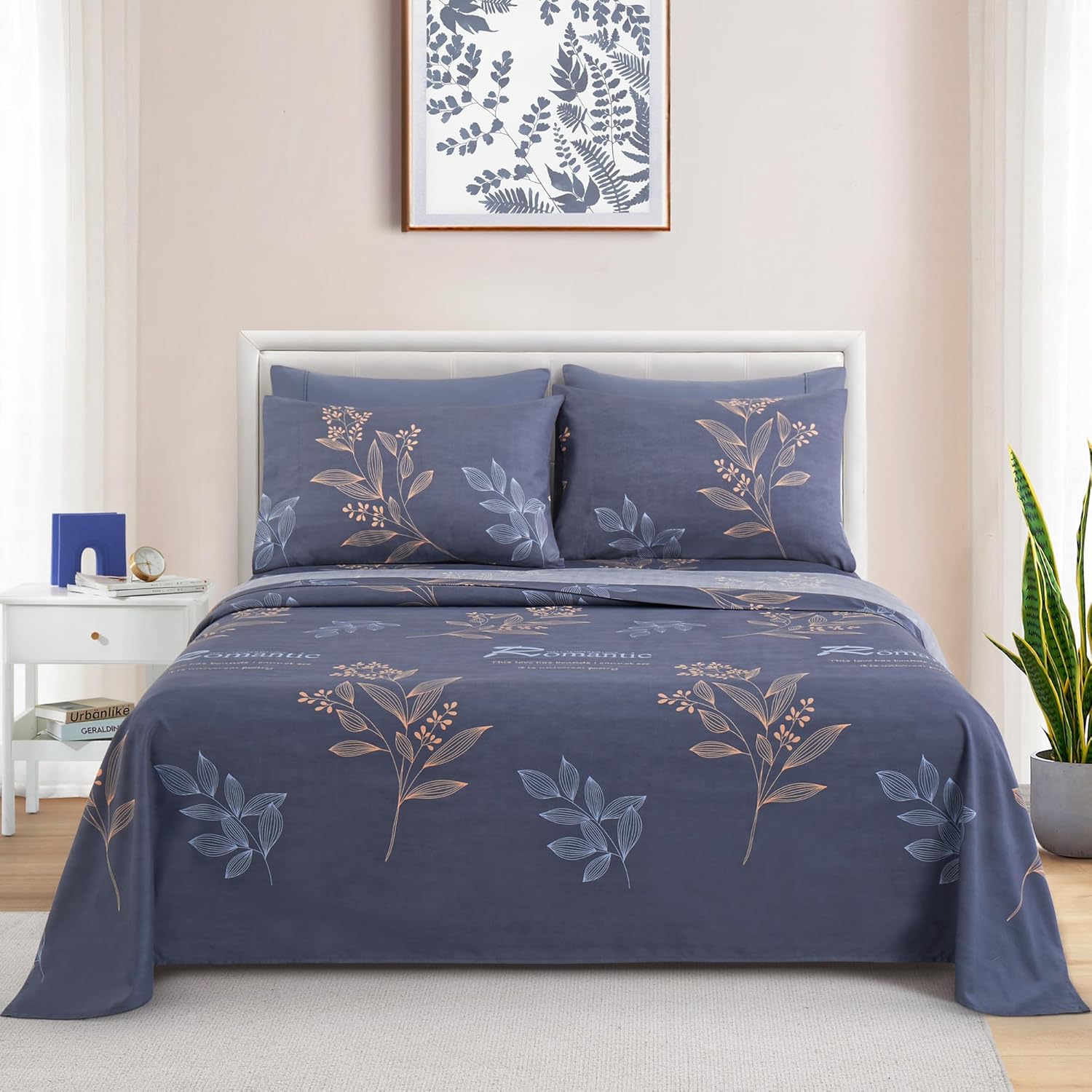 Decorkart Ultra Soft Silky Deep Pocket Rich Printed Bedding Rayon from Bamboo All Season 6 Pieces Sheet Set with 4 Pillowcases, Romantic Floral Pattern