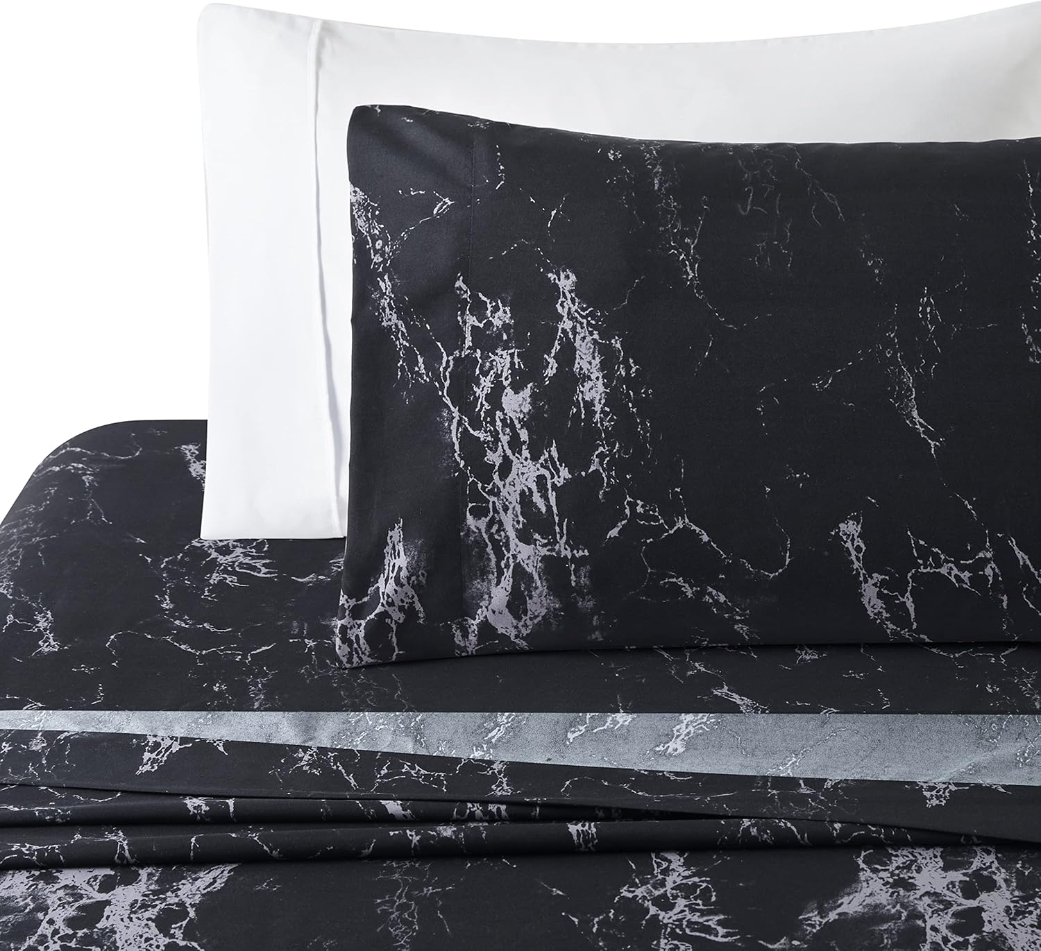 Decorkart Ultra Soft Silky Deep Pocket Rich Printed Bedding Rayon from Bamboo All Season 6 Pieces Sheet Set with 4 Pillowcases, Modern Black Marble Pattern