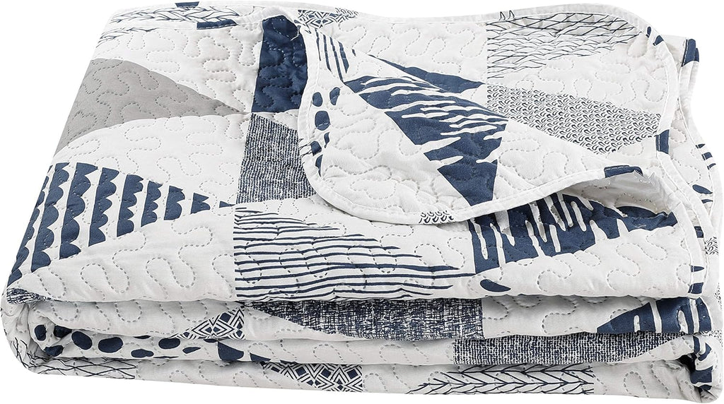 Decorkart Rich Printed Embossed Pinsonic Coverlet Bedspread Ultra Soft 3 Piece Summer Quilt Set with 2 Quilted Shams, Modern Geometric Triangle Pattern