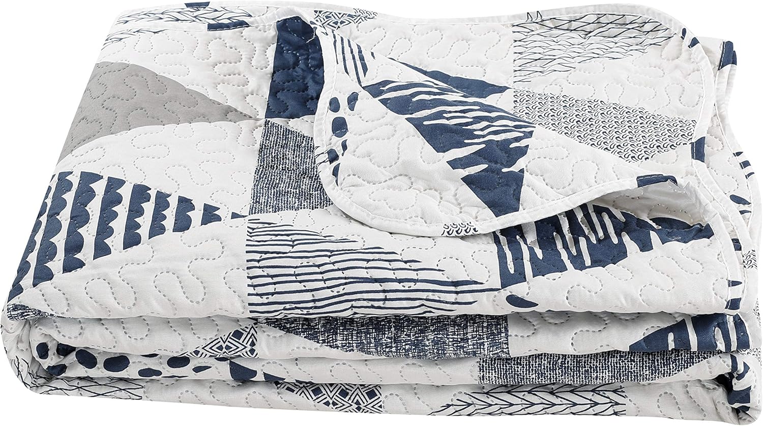 Decorkart Rich Printed Embossed Pinsonic Coverlet Bedspread Ultra Soft 3 Piece Summer Quilt Set with 2 Quilted Shams, Modern Geometric Triangle Pattern