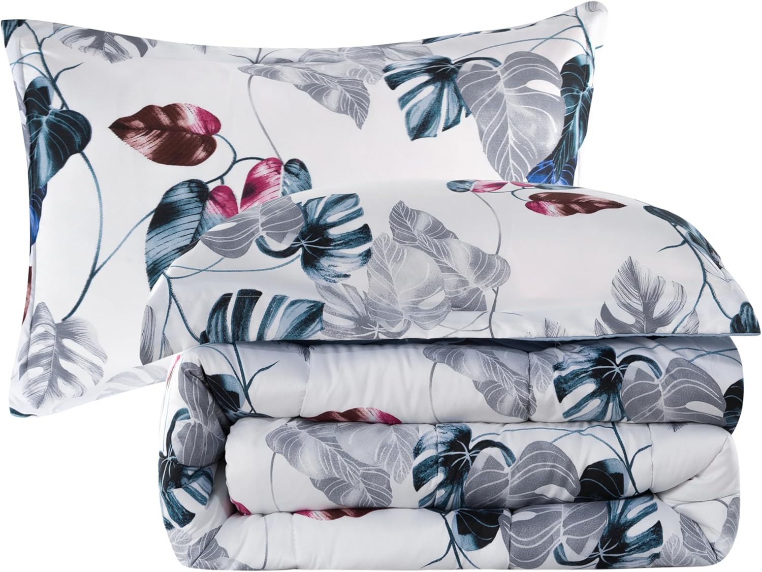 Decorkart Home Decor Ultra Soft Luxury Fluffy Goose Down Alternative Bedding Printed 3 Piece Comforter Set, Modern Green Leaves Pattern