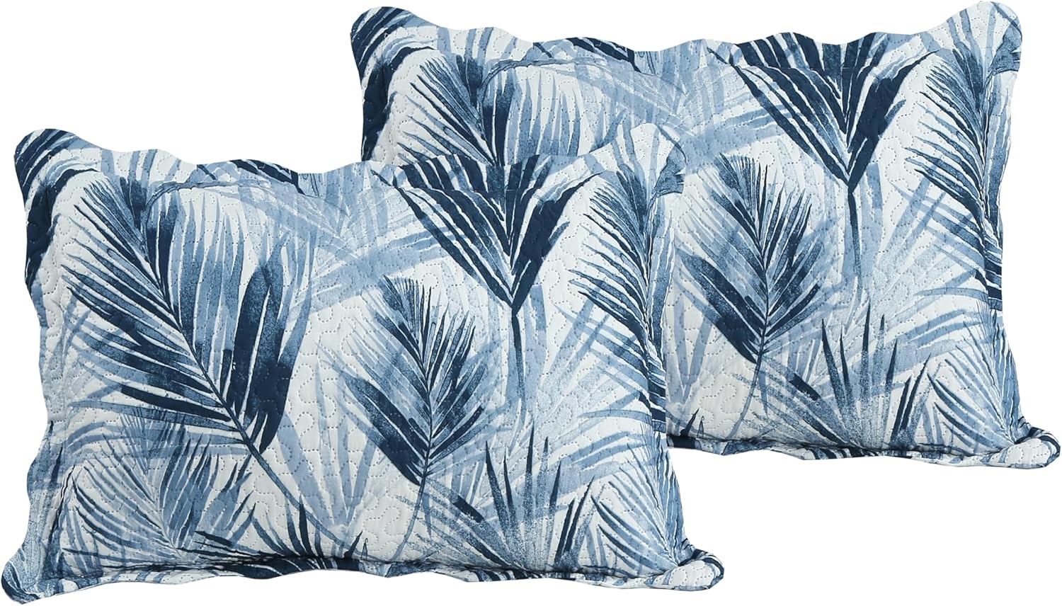 Decorkart Rich Printed Embossed Pinsonic Coverlet Bedspread Ultra Soft 3 Piece Summer Quilt Set with 2 Quilted Shams, Modern Blue Leaves Pattern