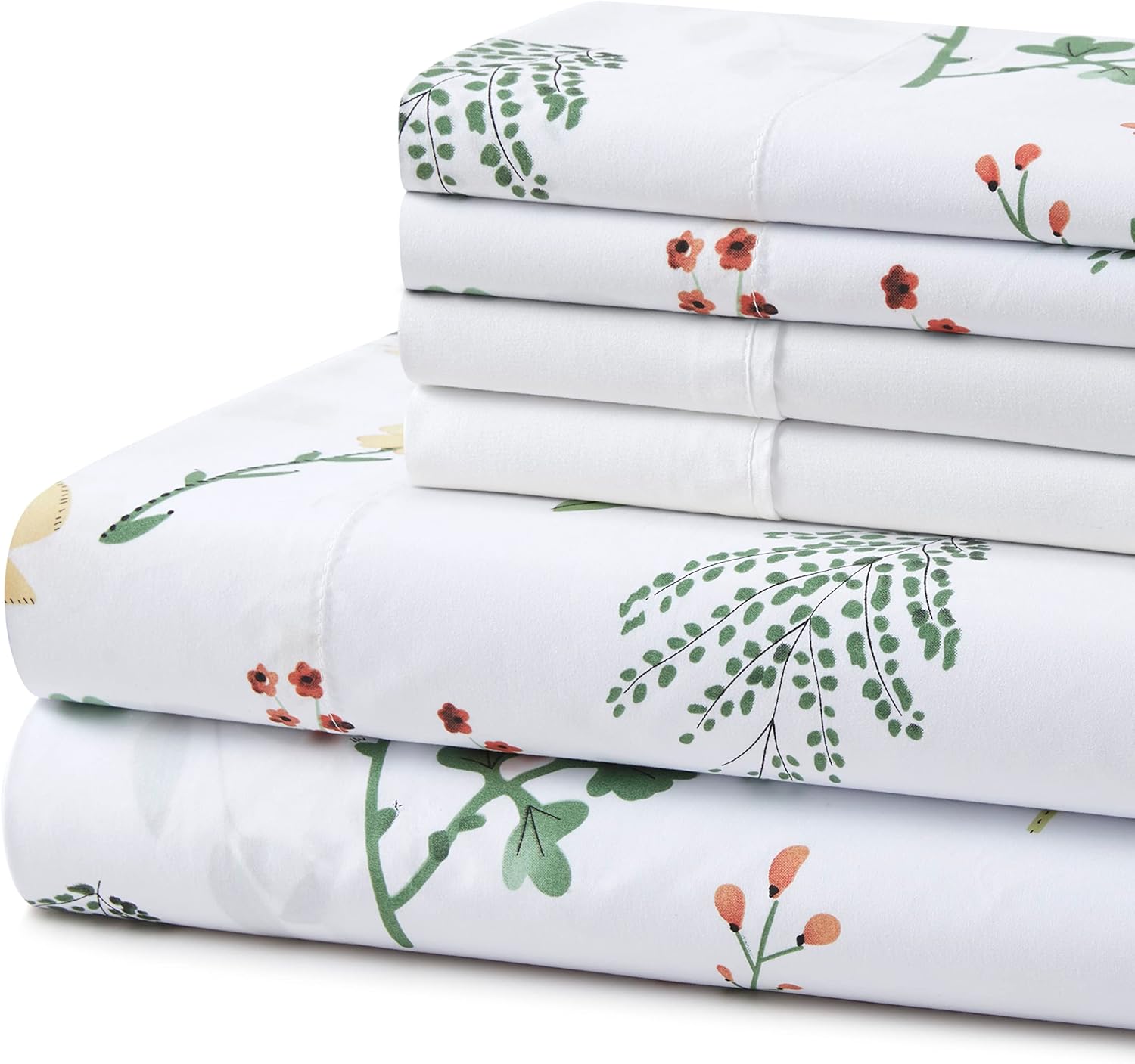 Decorkart Soft Silky Deep Pocket Rich Printed Bedding Rayon from Bamboo All Season 6 Pieces Sheet Set with 4 Pillowcases, Colorful Floral Forest Pattern