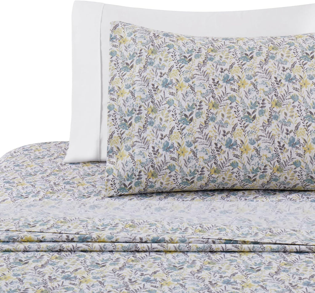 Decorkart Ultra Soft Silky Deep Pocket Rich Printed Bedding Rayon from Bamboo All Season 6 Pieces Sheet Set with 4 Pillowcases, Teal Yellow Floral Pattern