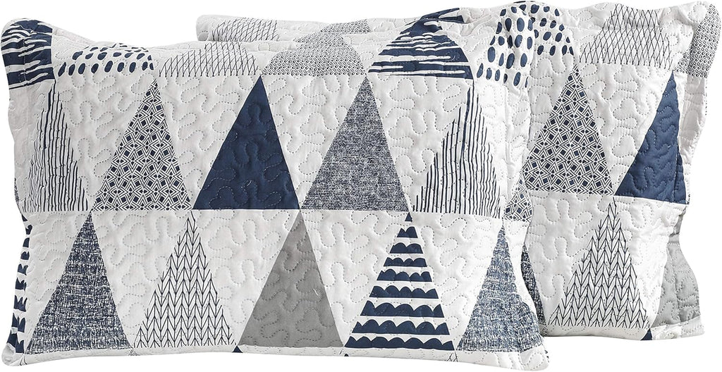 Decorkart Rich Printed Embossed Pinsonic Coverlet Bedspread Ultra Soft 3 Piece Summer Quilt Set with 2 Quilted Shams, Modern Geometric Triangle Pattern
