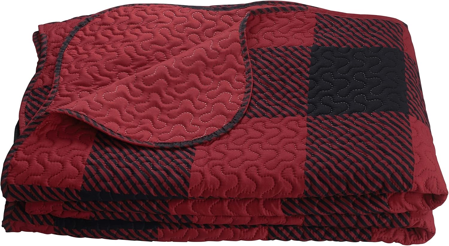 Decorkart Rich Printed Embossed Pinsonic Coverlet Bedspread Ultra Soft 3 Piece Summer Quilt Set with 2 Quilted Shams, Red Black Plaid Pattern