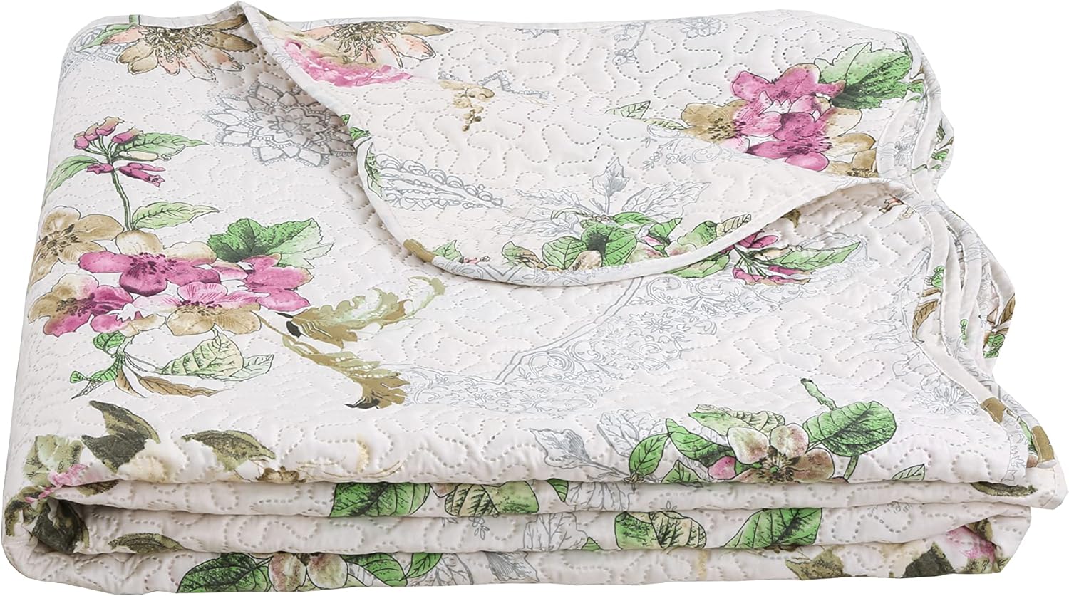 Decorkart Rich Printed Embossed Pinsonic Coverlet Bedspread Ultra Soft 3 Piece Summer Quilt Set with 2 Quilted Shams, Purple Violet Floral Mandala Pattern