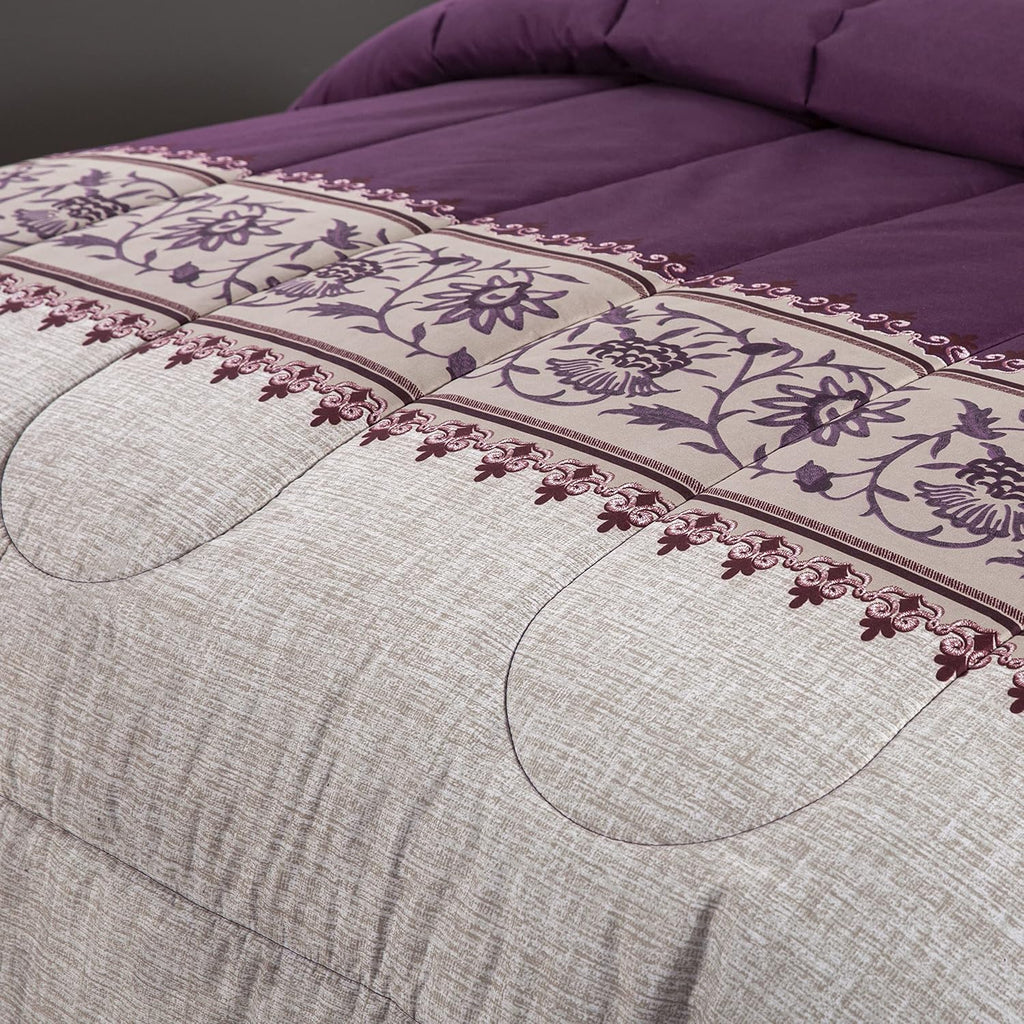 Decorkart Ultra Soft Luxury Fluffy Goose Down Alternative Bed in a Bag Rich Printed 7 Piece Comforter Set Includes 4 Piece Sheet Set, Modern Eggplant Aster Floral Pattern