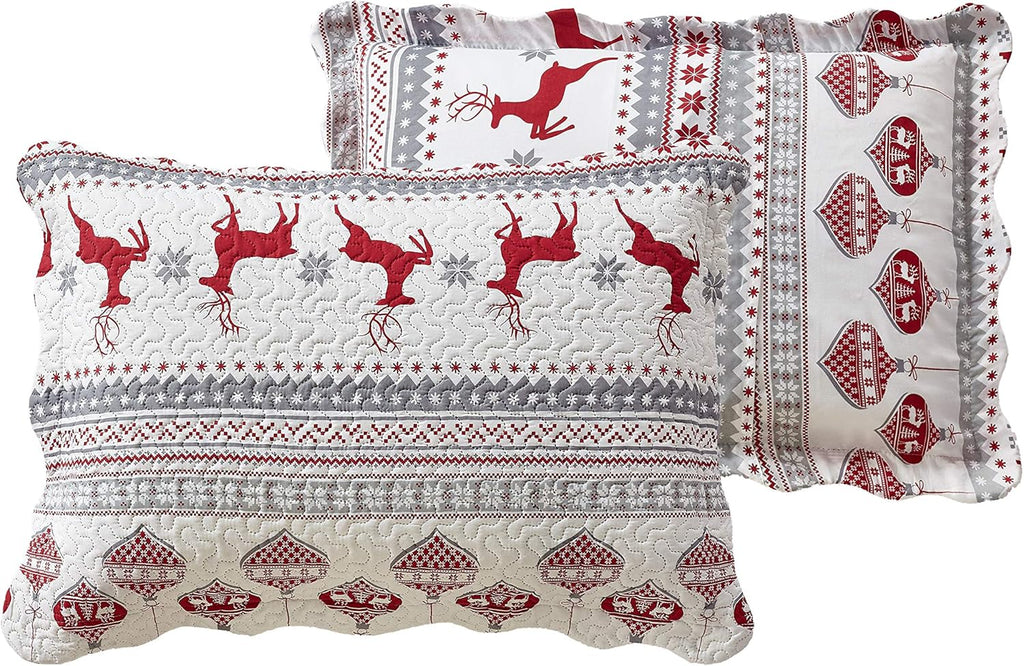 Decorkart Rich Printed Embossed Pinsonic Coverlet Bedspread Ultra Soft 3 Piece Summer Quilt Set with 2 Quilted Shams, Christmas Deer Pattern Taupe Grey Color