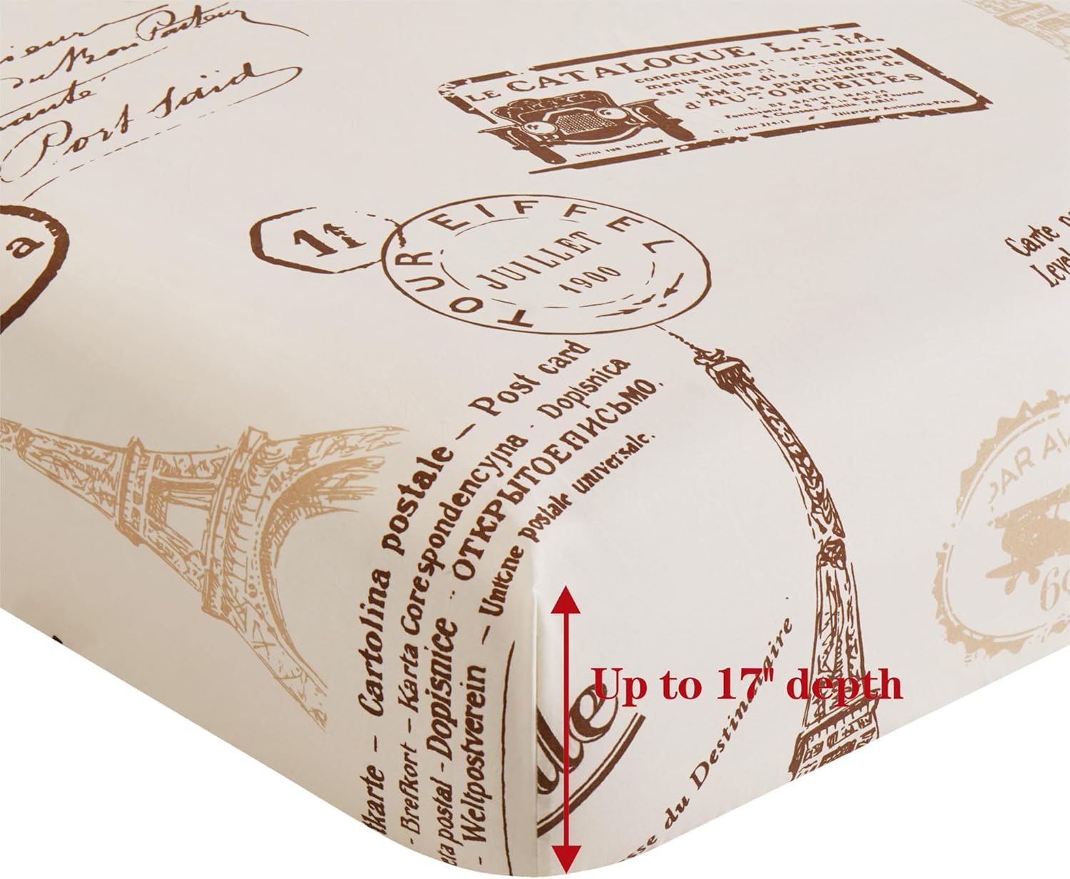 Decorkart Ultra Soft Silky Deep Pocket Rich Printed Bedding Rayon from Bamboo All Season 6 Pieces Sheet Set with 4 Pillowcases, Eiffel Tower Ivory Pattern