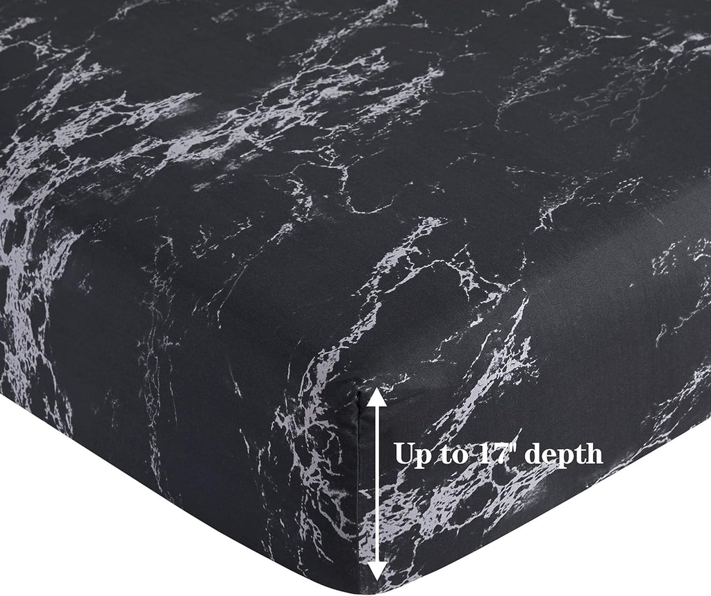 Decorkart Ultra Soft Silky Deep Pocket Rich Printed Bedding Rayon from Bamboo All Season 6 Pieces Sheet Set with 4 Pillowcases, Modern Black Marble Pattern