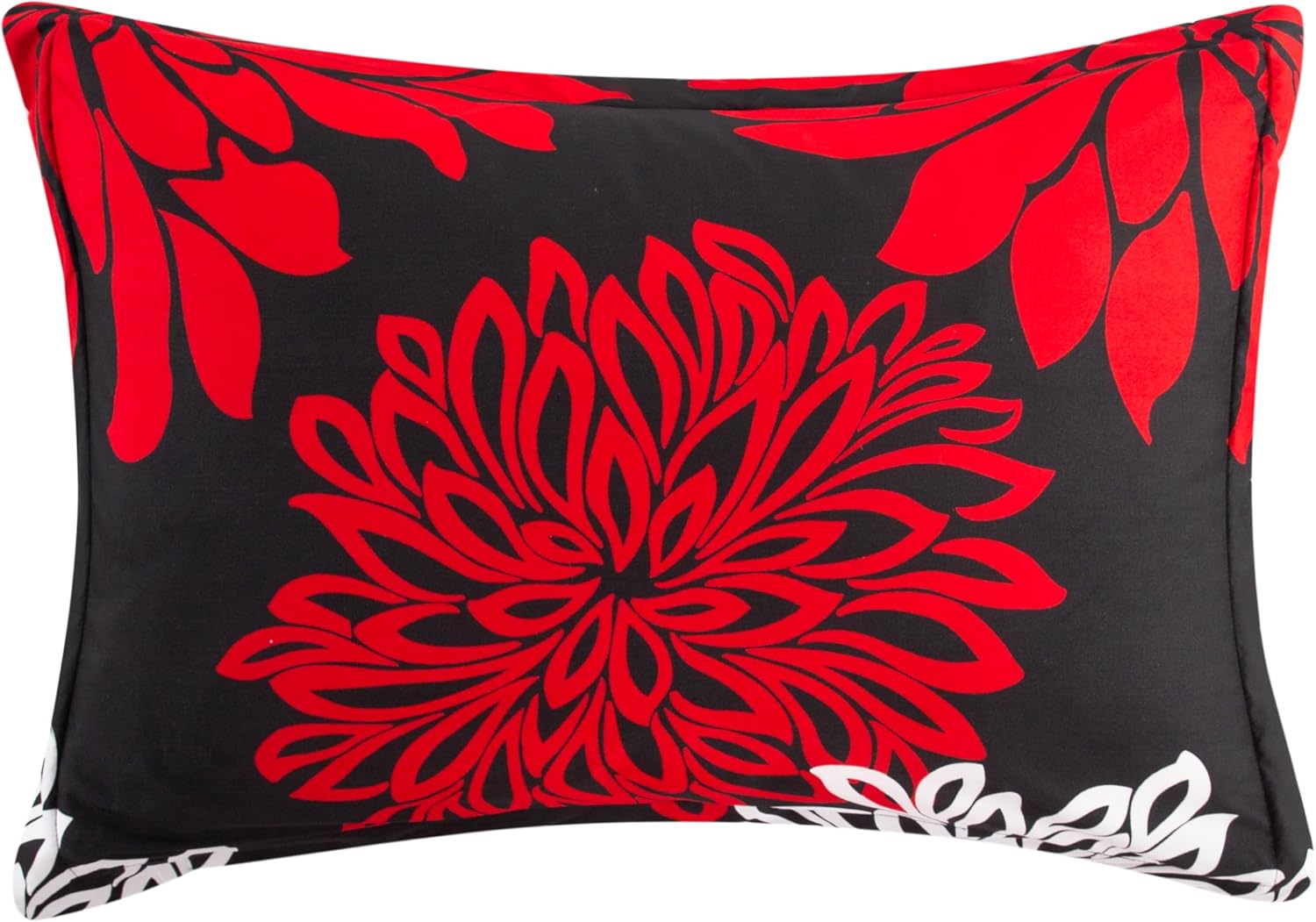 Decorkart Home Decor Ultra Soft Luxury Fluffy Goose Down Alternative Bedding Printed 3 Piece Comforter Set, Modern Red White Floral Black Base Pattern