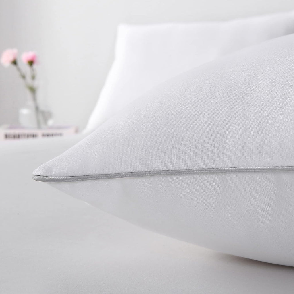 Oreiller Breathable Sleeping Medium Firm Silver Piping Bed Pillow for Side and Back Sleepers, Hotel Collection Pillows