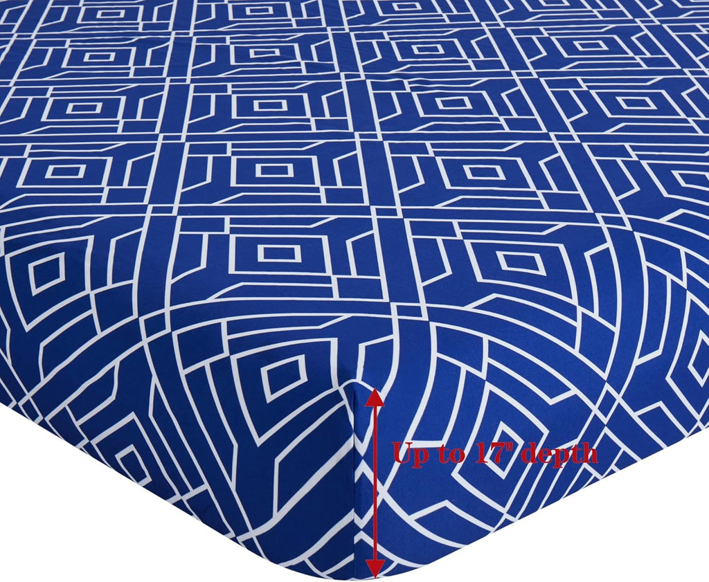 Decorkart Ultra Soft Silky Deep Pocket Rich Printed Bedding Rayon from Bamboo All Season 6 Pieces Sheet Set with 4 Pillowcases, Blue Geometric Pattern