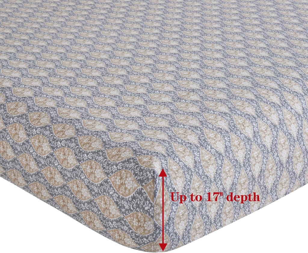 Decorkart Ultra Soft Silky Deep Pocket Rich Printed Bedding Rayon from Bamboo All Season 6 Pieces Sheet Set with 4 Pillowcases, Taupe Grey Floral Pattern