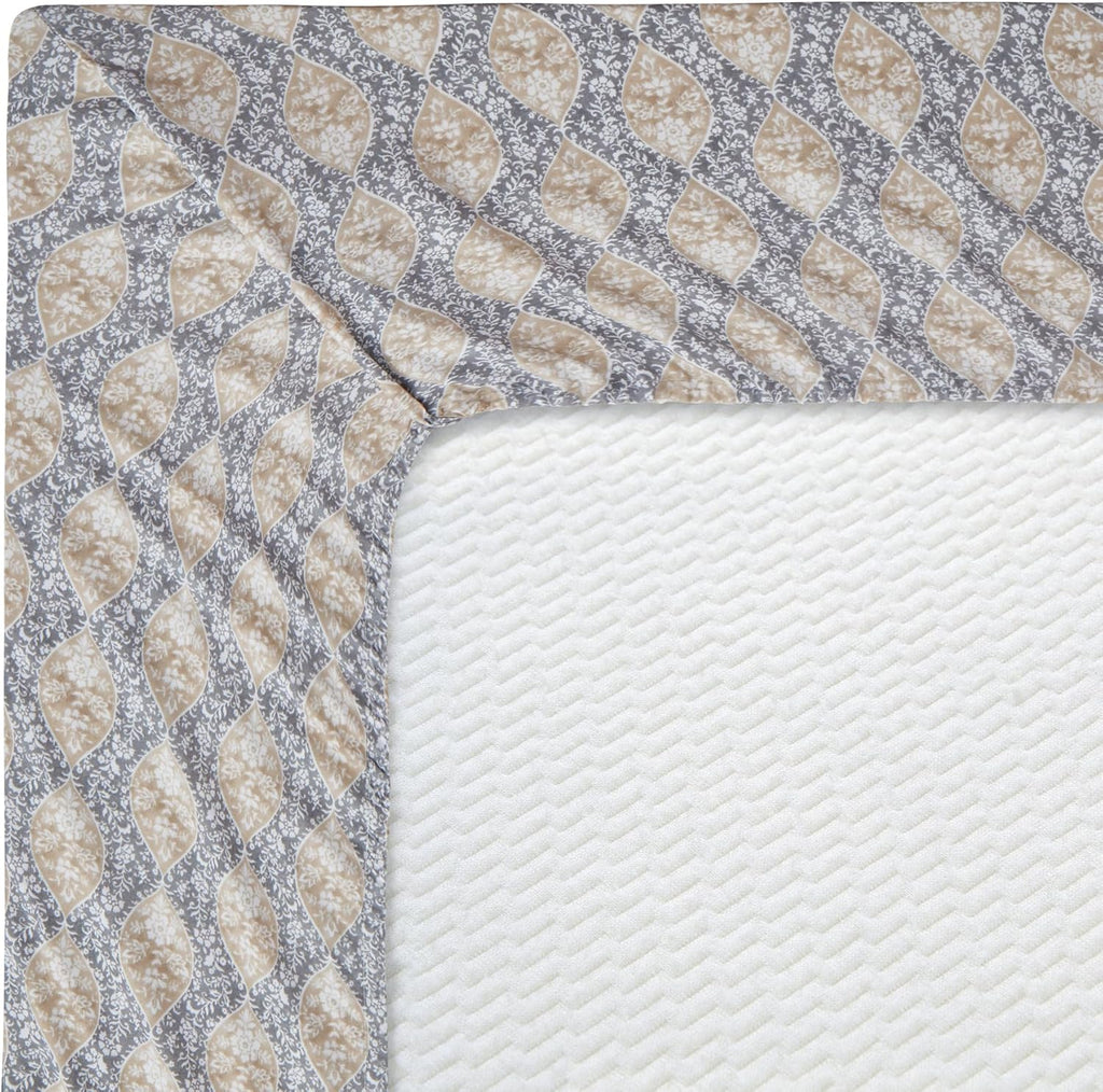 Decorkart Ultra Soft Silky Deep Pocket Rich Printed Bedding Rayon from Bamboo All Season 6 Pieces Sheet Set with 4 Pillowcases, Taupe Grey Floral Pattern