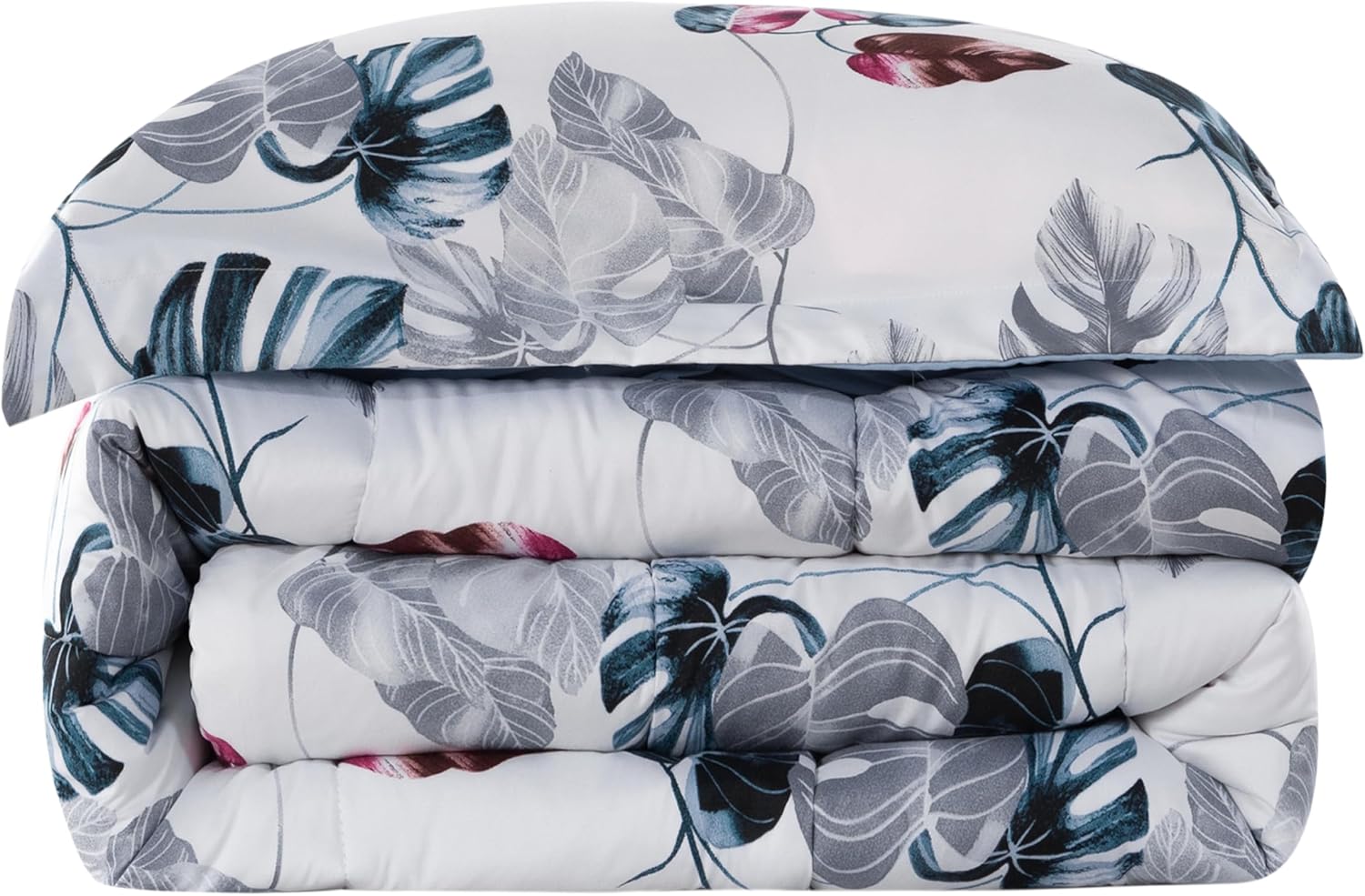 Decorkart Home Decor Ultra Soft Luxury Fluffy Goose Down Alternative Bedding Printed 3 Piece Comforter Set, Modern Green Leaves Pattern