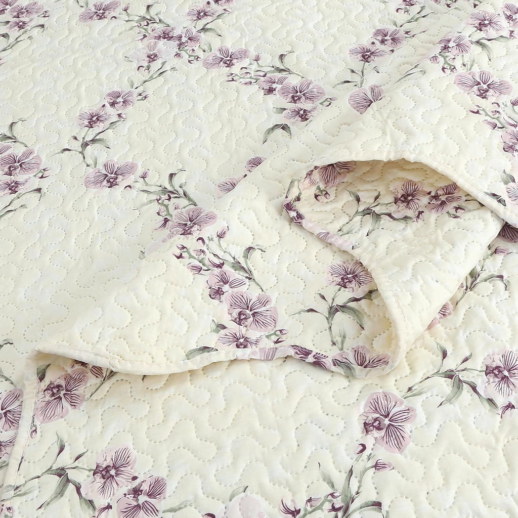 Decorkart Rich Printed Embossed Pinsonic Coverlet Bedspread Ultra Soft Home Bedding 2 Piece Summer Quilt Set with 1 Embossed Sham, Purple Orchid Cream Pattern