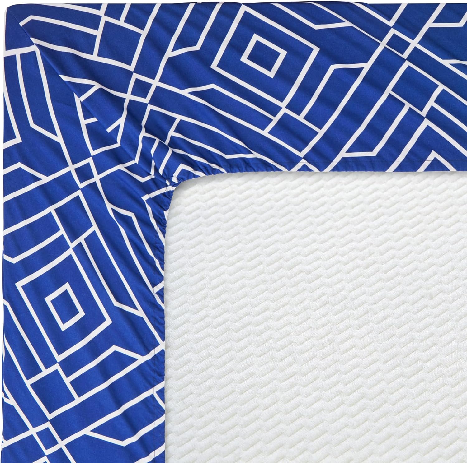 Decorkart Ultra Soft Silky Deep Pocket Rich Printed Bedding Rayon from Bamboo All Season 6 Pieces Sheet Set with 4 Pillowcases, Blue Geometric Pattern