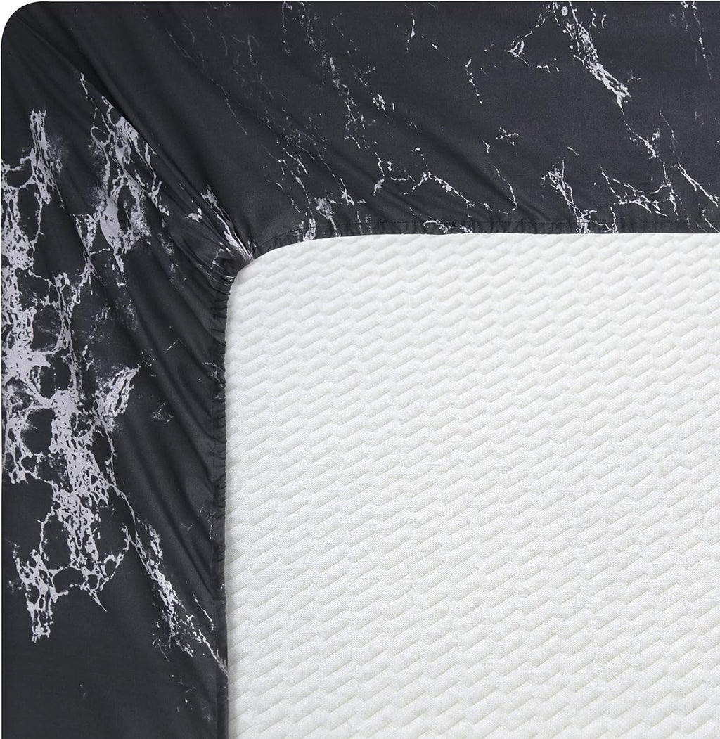 Decorkart Ultra Soft Silky Deep Pocket Rich Printed Bedding Rayon from Bamboo All Season 6 Pieces Sheet Set with 4 Pillowcases, Modern Black Marble Pattern