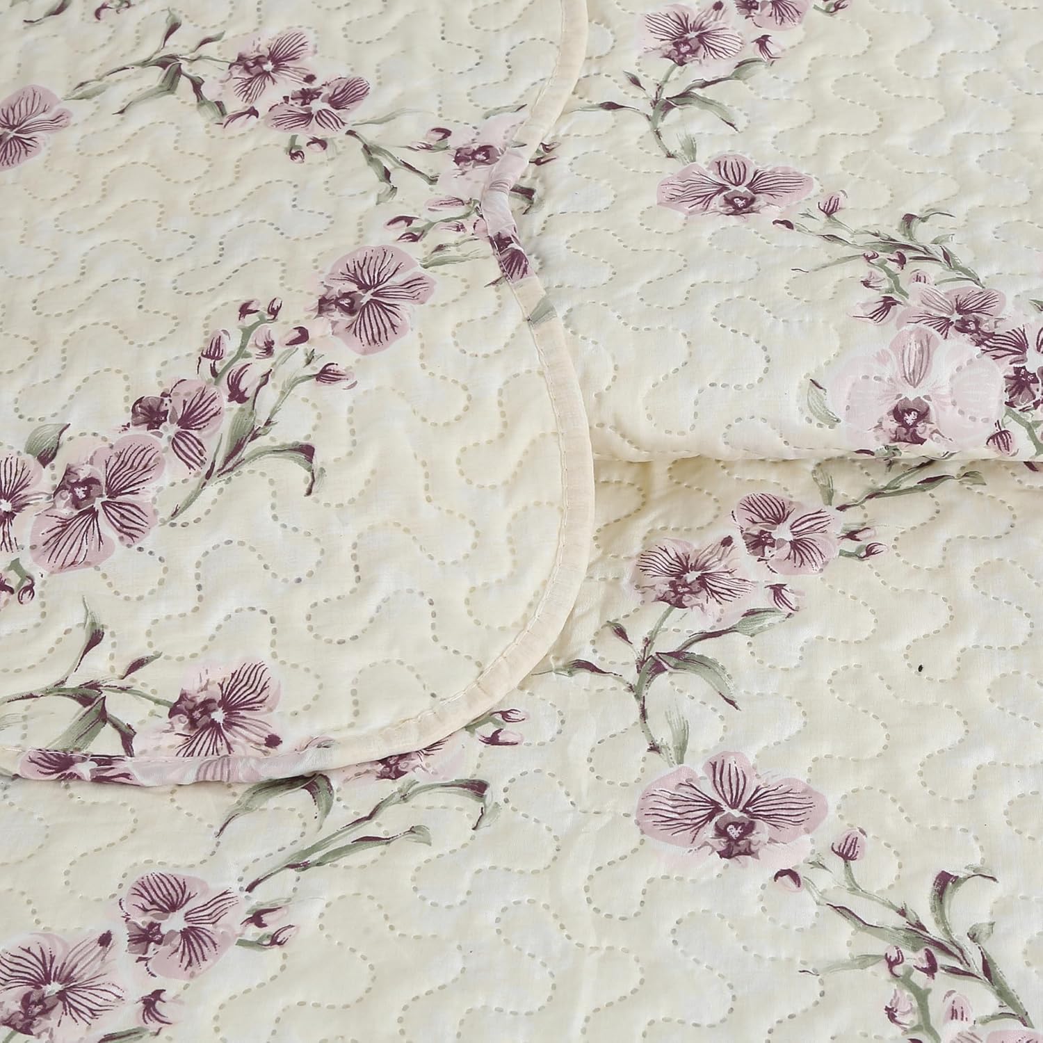 Decorkart Rich Printed Embossed Pinsonic Coverlet Bedspread Ultra Soft Home Bedding 2 Piece Summer Quilt Set with 1 Embossed Sham, Purple Orchid Cream Pattern