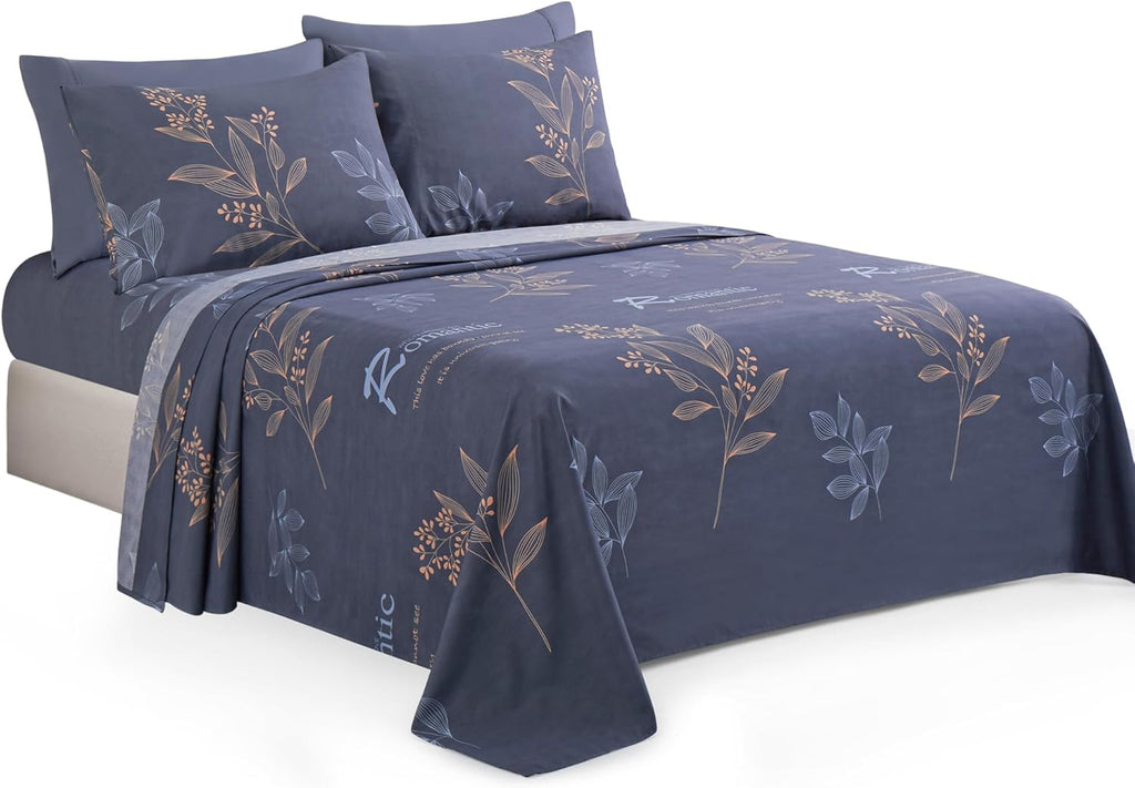 Decorkart Ultra Soft Silky Deep Pocket Rich Printed Bedding Rayon from Bamboo All Season 6 Pieces Sheet Set with 4 Pillowcases, Romantic Floral Pattern