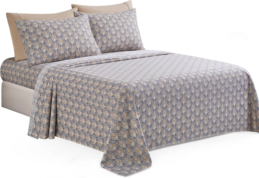 Decorkart Ultra Soft Silky Deep Pocket Rich Printed Bedding Rayon from Bamboo All Season 6 Pieces Sheet Set with 4 Pillowcases, Taupe Grey Floral Pattern