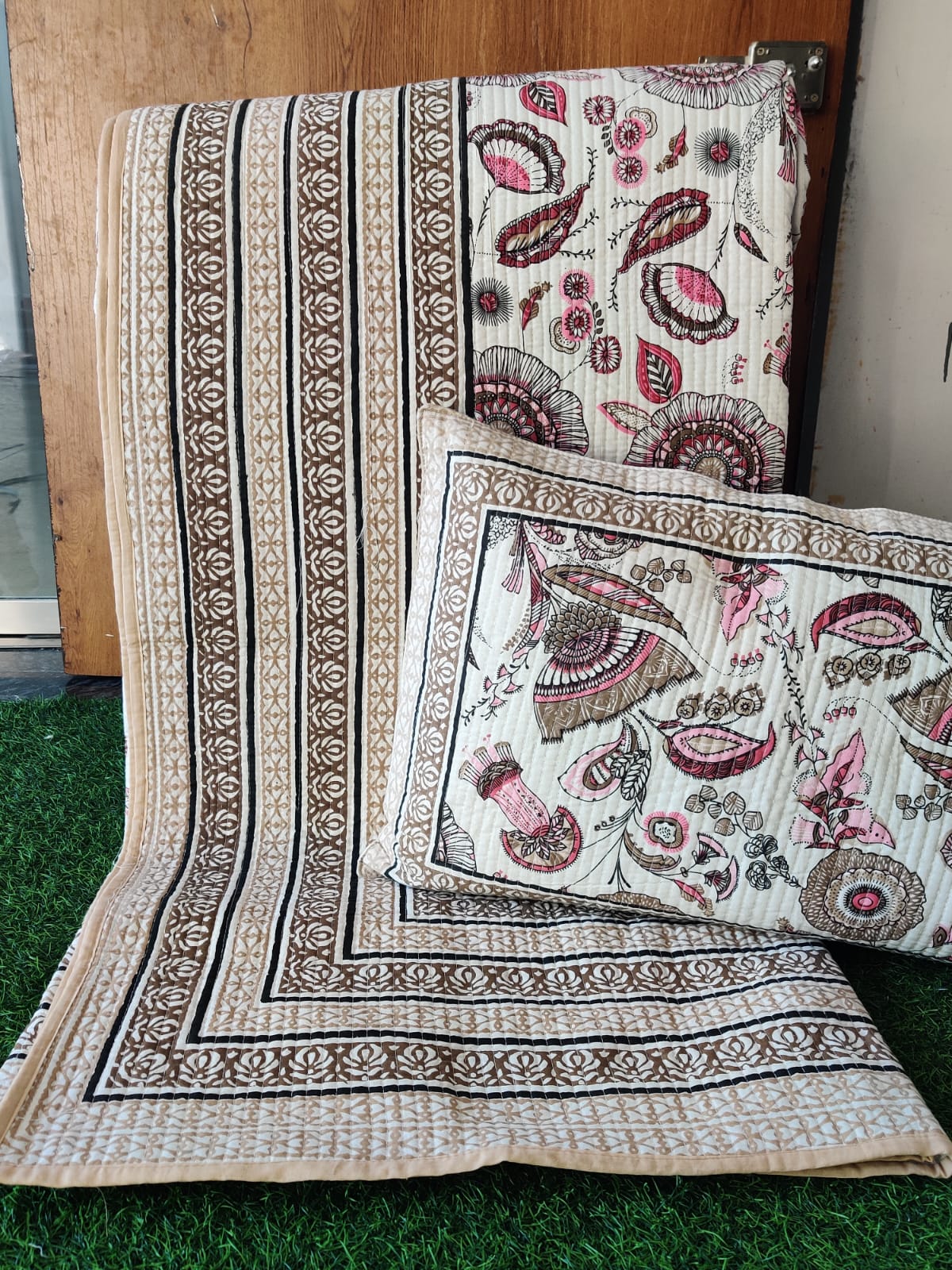 Monarch Collection Quilted Bedcover Set – Mustard, Pink and Brown